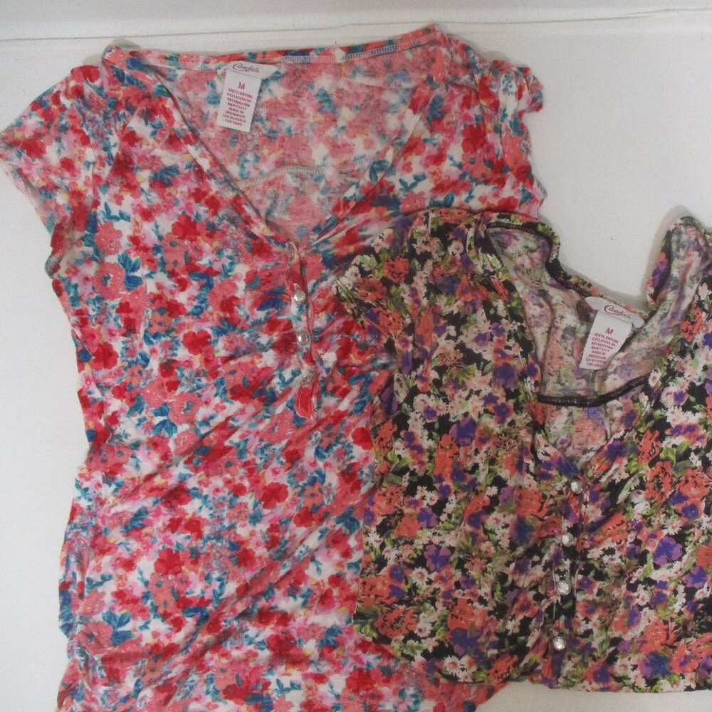 LOT 2 floral CANDIES stretch gathered front pullover shirt top blouse